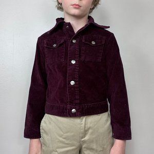 Vintage 1970s Kids' Maroon Corduroy Jacket with Old Patches, Mann Size 6/7